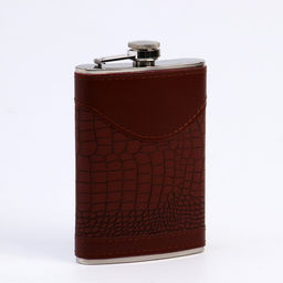 Подарочный набор 6 в 1, 17×21 см, фляжка 270 мл, воронка, 4 рюмки, металл, экокожа, коричневый