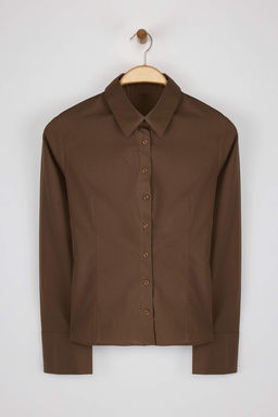 Beyaz Bele Oturan Fitted Dokuma Gomlek TWOAW26GO00022 - Trendyolmilla фото 5