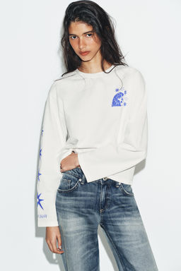 CAMISETA MANGA LARGA ESTAMPADO AGUSTINA SHUAN / Blanco