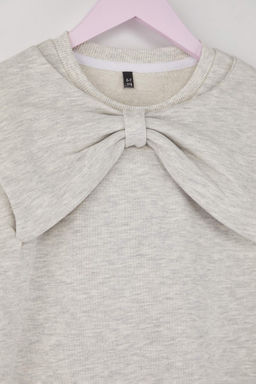 Kar Melanj Pamuklu Fiyonklu Bisiklet Yaka Oversize Orme K?z Cocuk Sweatshirt TKDAW26SW00022 - Trendyolmilla фото 4