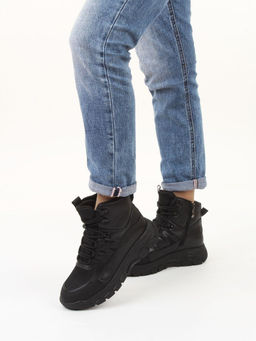 04-WB011-1M BLACK Кроссовки зимние женские (натуральная кожа, 100% шерсть)