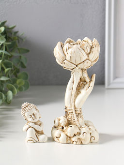 Сувенир полистоун "Рука с лотосом и Буддой" беж 7х7,5х18 см