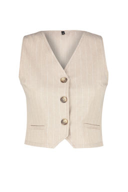 Trendyolmilla Bej Cizgili Dugmeli Crop Dokuma Bluz TWOSS24BZ00173  фото 8