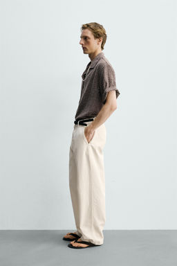 Рубашка Zara Relaxed Fit Jacquard Cuadros коричневая