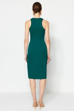 Zumrut Yesili Duz Kesim Bisiklet Yaka Midi Kalem Etek Dokuma Elbise TWOSS23EL00611 - Trendyolmilla фото 6