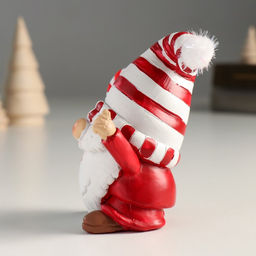 Фигурка полистоун «Дед Мороз в белом колпаке в красную полоску, с леденцом», 9×6.5×10 см