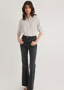 Cizgili Beyaz Gomlek - Mavi фото 3