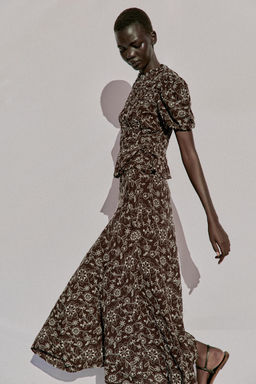 FALDA MIDI BORDADOS / Marr?n / Crudo - Zara фото 3