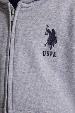 Erkek _ocuk Gri Melanj Kap__onlu _nce Fermuarl_ Basic Sweatshirt