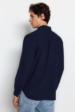 Lacivert Unisex Regular Fit %100 Pamuklu Keten Gorunumlu Gomlek TMNSS23GO00099 TMNSS23GO00099