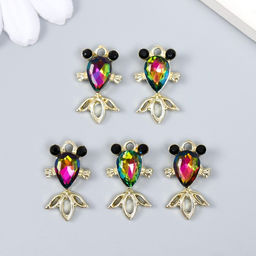 Цена за 5 шт. Декор для творчества металл, стразы "Рыбка голография" золото 2,1х1,2х0,2 см