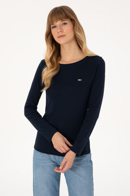 Kad_n Lacivert Slim Bisiklet Yaka Basic Sweatsh_rt