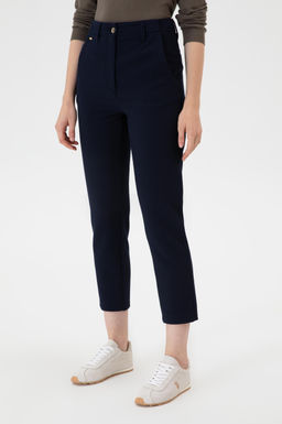 Kad_n A__k Lacivert Carrot High Waist Fit Kanvas Pantolon
