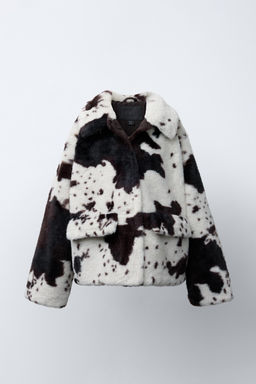 FAUX FUR COW PRINT JACKET
