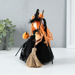 Интерьерная кукла текстильная Ведьмочка в чёрном платье с метлой, 7?11.5?22 см - Simaland фото 4