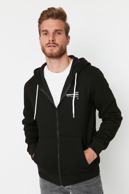 TRENDYOL MAN Siyah Regular/Normal Kesim Kapusonlu Slogan Bask?l? Ici Polar/S?cak Tutan Sweatshirt TMNAW23SW00227 - Trendyolmilla фото 9