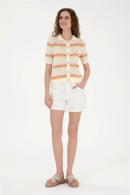 Женский кремовый трикотажный кардиган - U.s. polo assn фото 4