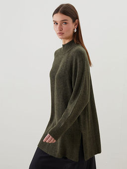 Dik Yaka Oversize Kad?n Triko Tunik
