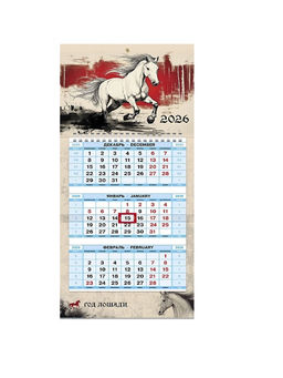 Календарь 2026 трио мини на пружине «Конь с цветами»