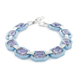 Браслет Октагон из голубой керамики с Александритом покрытие светлый металл, длина 18см