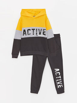 Bask?l? Uzun Kollu Erkek ?ocuk Hoodie ve E?ofman Alt?