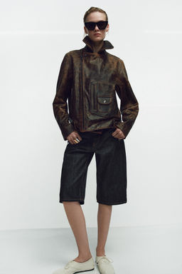 CHAQUETA BIKER PIEL 100% ZW COLLECTION LIMITED EDITION / Marr?n