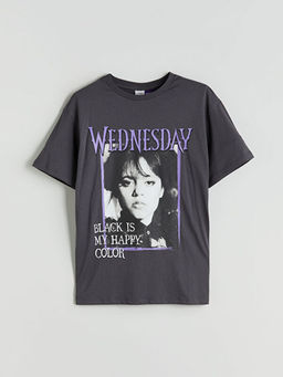 Bisiklet Yaka Wednesday Bask?l? K?z ?ocuk Ti??rt