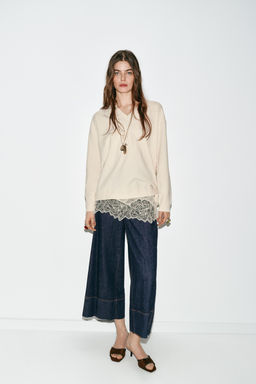 LONG KNIT JUMPER WITH LACE DETAIL