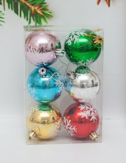 Набор шаров D=6см, 6шт. (BA061) "снежинки", в пвх упаковке