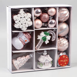 Ёлочные игрушки Праздничные, новогодние, набор 20 шт., бежевый/белый - Зимнее волшебство фото 3