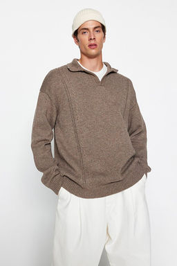 Vizon Oversize Fit Y_nl_ Geni_ Kal_p Polo Yaka Triko Kazak TMNAW24KZ00049