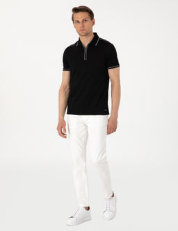 Siyah Slim Fit %100 Pamuk Polo Yaka Merserize Ti__rt