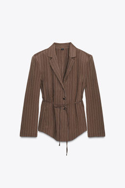STRIPED SHOULDER PAD BLAZER WITH THIN BELT - Zara фото 6