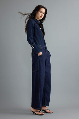Koyu Mavi D_K_ML_ Diki_ Detayl_ Y_ksek Bel Baggy Jeans TWOAW27JE00030 - Trendyolmilla фото 3