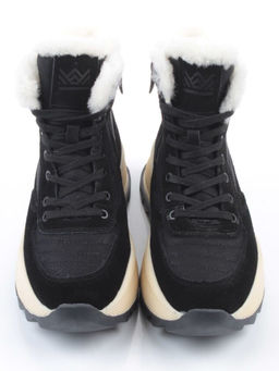 04-PAML05-1Z BLACK Ботинки зимние женские (натуральная замша, 100% шерсть, натуральный мех)