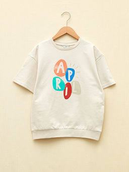 Bisiklet Yaka Bask?l? K?sa Kollu Erkek ?ocuk Sweatshirt