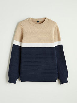 Bisiklet Yaka Renk Bloklu Erkek ?ocuk Kazak