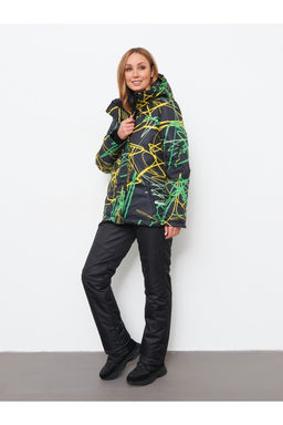 Акция -10%!!! М-155 Костюм зимний женский Принт черно/зеленый