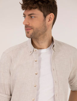 Рубашка Pierre Cardin Regular Fit светло-коричневая с длинным рукавом