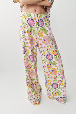 PANTAL?N ESTAMPADO FLORAL CON LINO / Multicolor - Zara фото 2