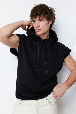TRENDYOL MAN Siyah Kapusonlu Oversize/Genis Kesim K?sa Kollu Duz T-Shirt TMNSS20SW0148 - Trendyolmilla фото 2
