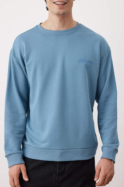 Indigo Premium Oversize/Genis Kesim Yaz? Nak?sl? Sardonsuz Sweatshirt TMNAW24SW00039