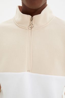 Bej Regular/Normal Kesim Dik Yaka Panelli Fermuarl? Ici Polar/S?cak Tutan Sweatshirt TMNAW21SW0347