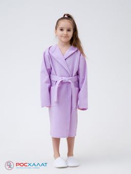 Детский вафельный халат с капюшоном сиреневый В-07 (18)