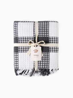 Плед вафельный «Этель. Клетка», 220×240 см, хлопок 100%, серый