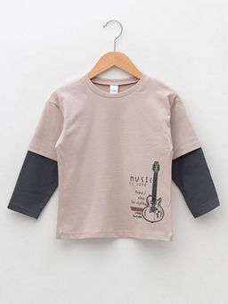 Bisiklet Yaka Uzun Kollu Bask?l? Pamuklu Erkek Bebek Ti??rt