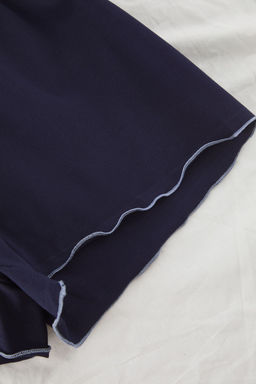 Trendyolmilla Lacivert-Beyaz Pamuklu Cicekli Biyeli Fitilli Orme Pijama Tak?m? THMSS25PT00432 фото 7