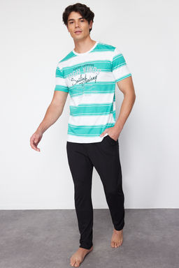 TRENDYOL MAN Sar? Regular Fit Cizgili Orme Pijama Tak?m? TMNSS24PT00041 - Trendyolmilla фото 19