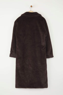 Koyu Kahverengi Kurklu Mono Kapama Oversize Uzun Kaban TWOAW26KB00002 - Trendyolmilla фото 6