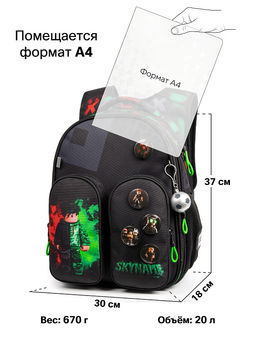 Рюкзак SkyName set-R9-4 + мешок для обуви, папка, пенал, кошелек, бейдж, канц.наб, бр. мячик, значки  фото 13